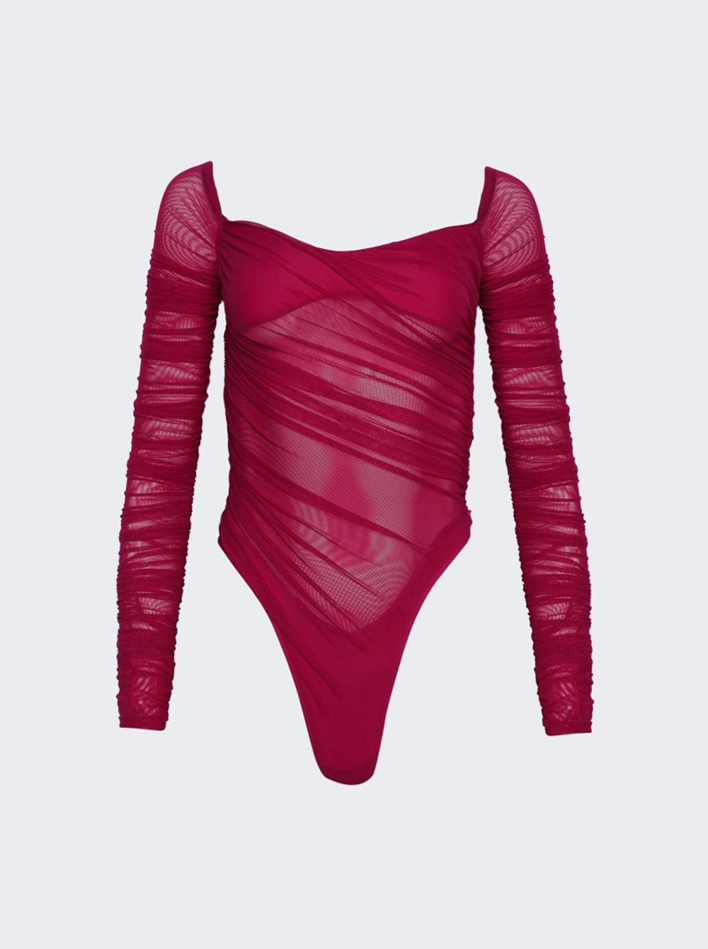 Women | Mugler | Ruched Mesh Bodysuit | Magenta
