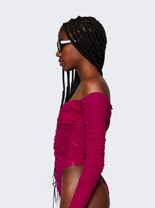 Women | Mugler | Ruched Mesh Bodysuit | Magenta