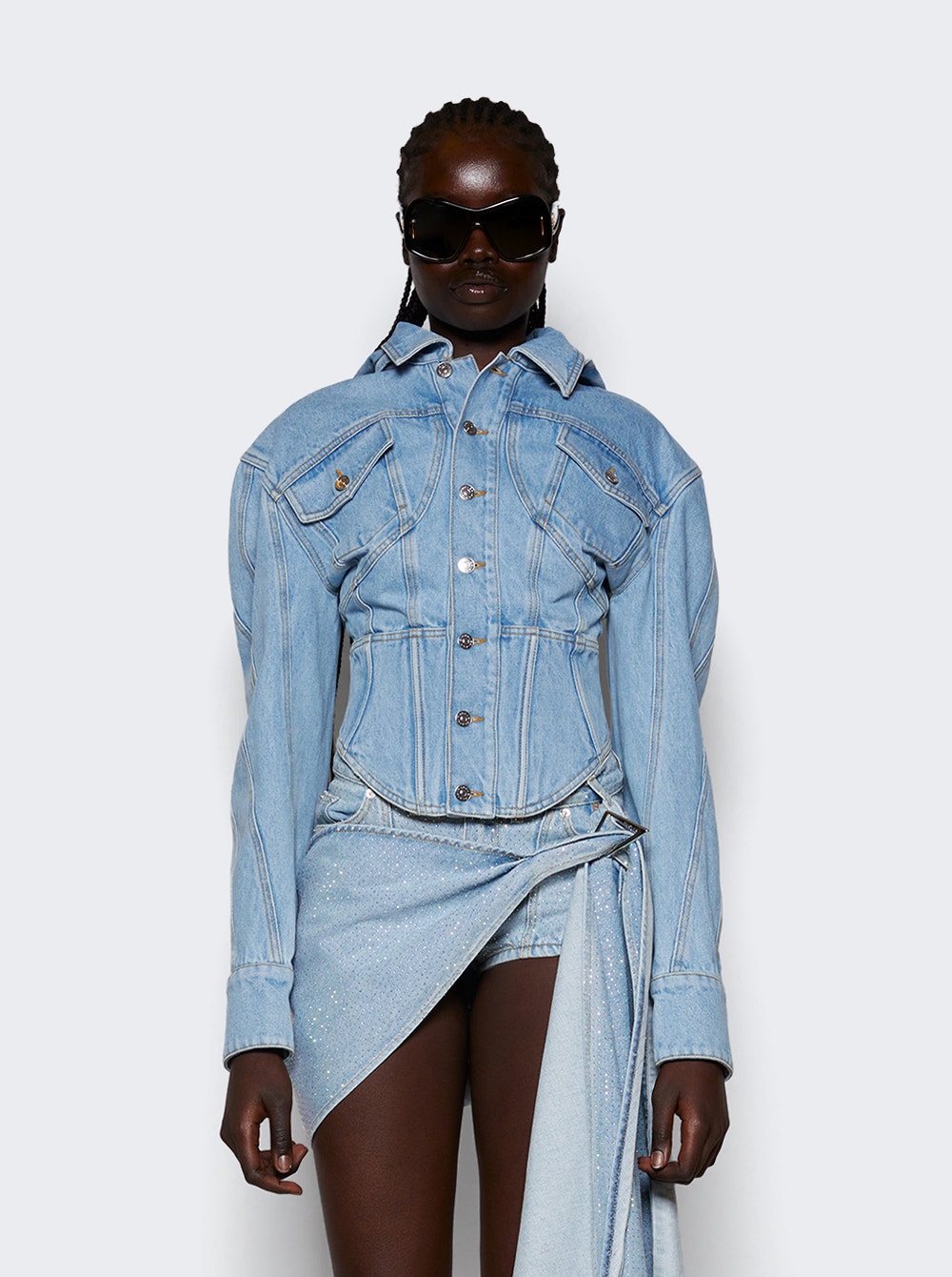 Women | Mugler | Corseted Denim Jacket | Light Blue