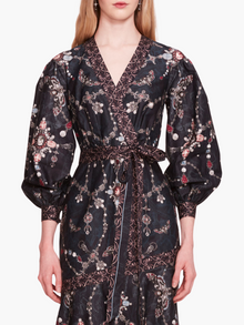 Printed Poplin Wrap Midi Dress | Gunmetal Multi