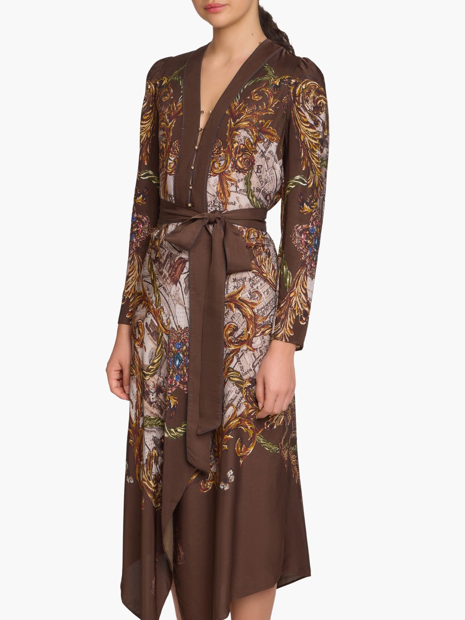Jewel of Edinburgh Draped Scarf Midi Dress | Brown Multi