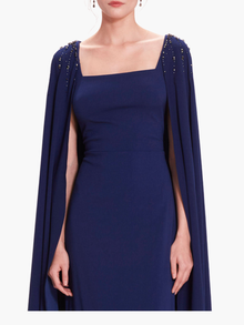 Embellished Cape Gown | Navy