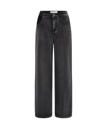 Cut-Out Jackson Mid Waist Wide Leg Denim Jeans | Faded Black