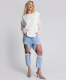 Kingpins Low Waist Cropped Boyfriend Denim Jeans | Blue Latte