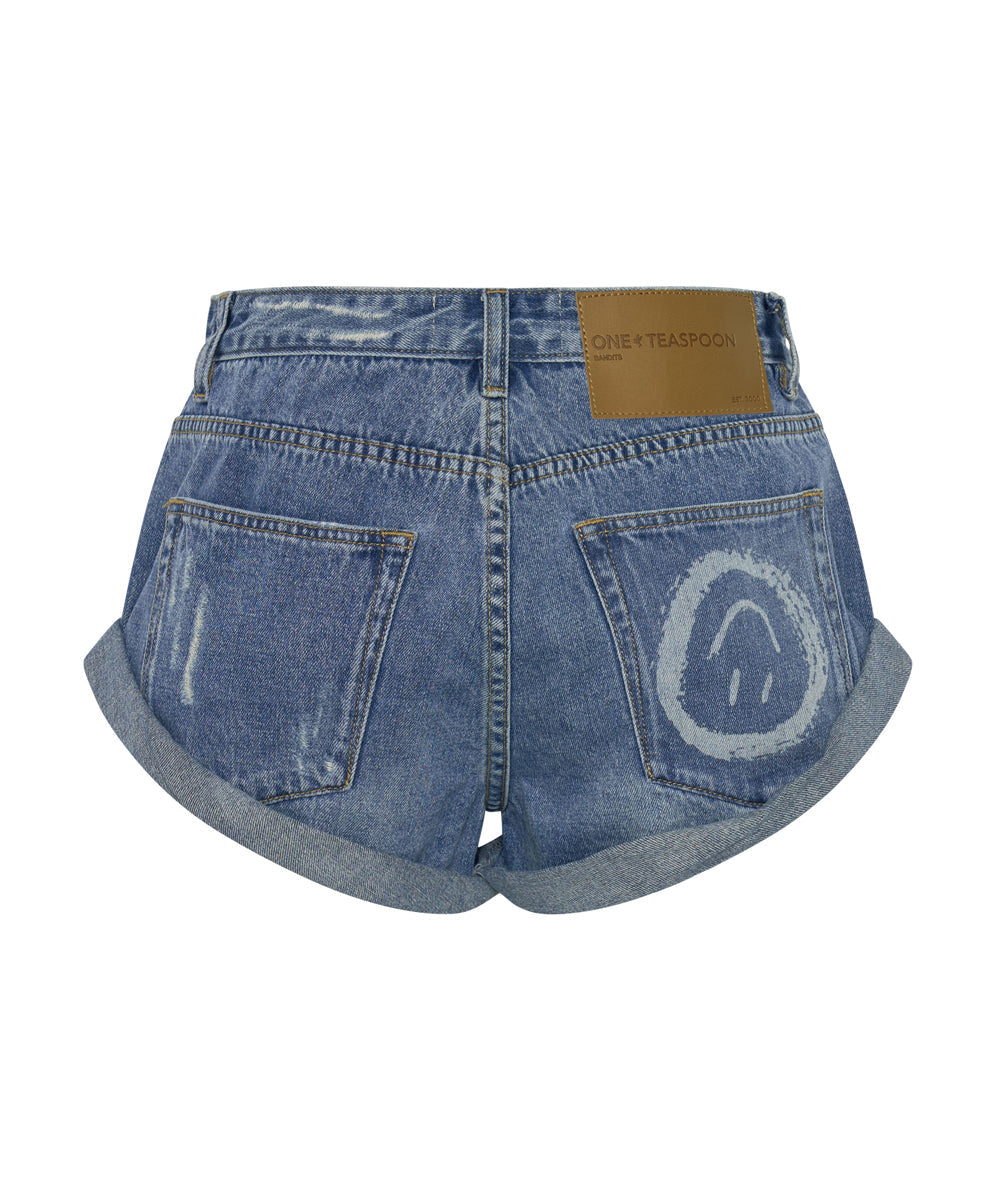 Bandits Low Waist Denim Shorts | Archived Pacifica Blue Smile Print