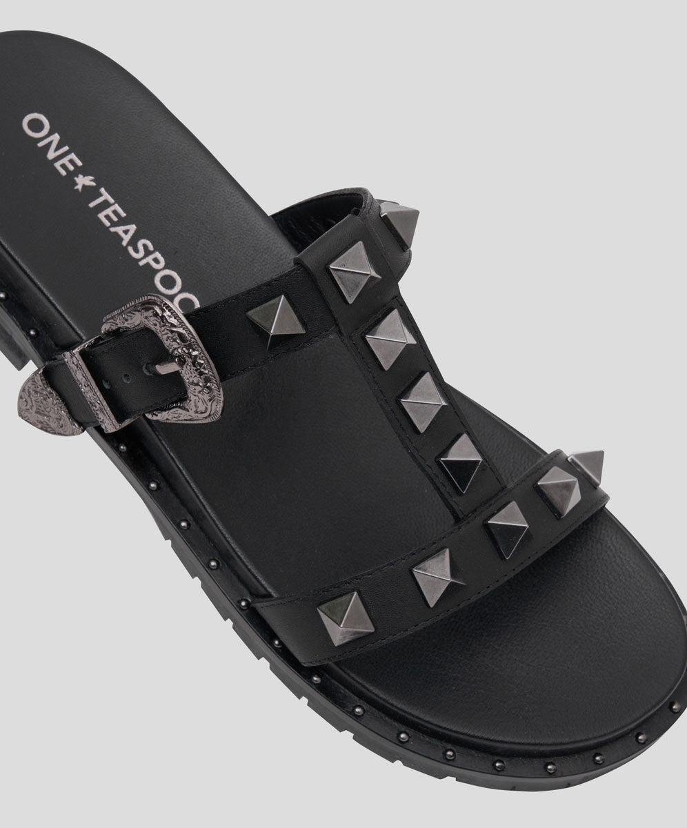 Studded Elise Slides | Black