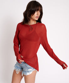 Amity Sheer Rib Knit Top | Rust