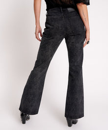 Charlie High Waist Slim Flared Denim Jeans | Black Lace