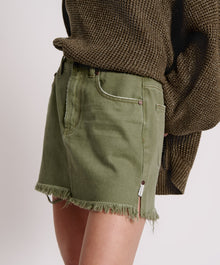 2020 High Waist Mini Denim Skirt | Military Khaki