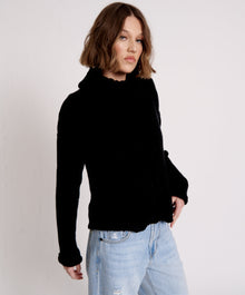 Classic Chunky Roll Neck Knit Sweater | Black