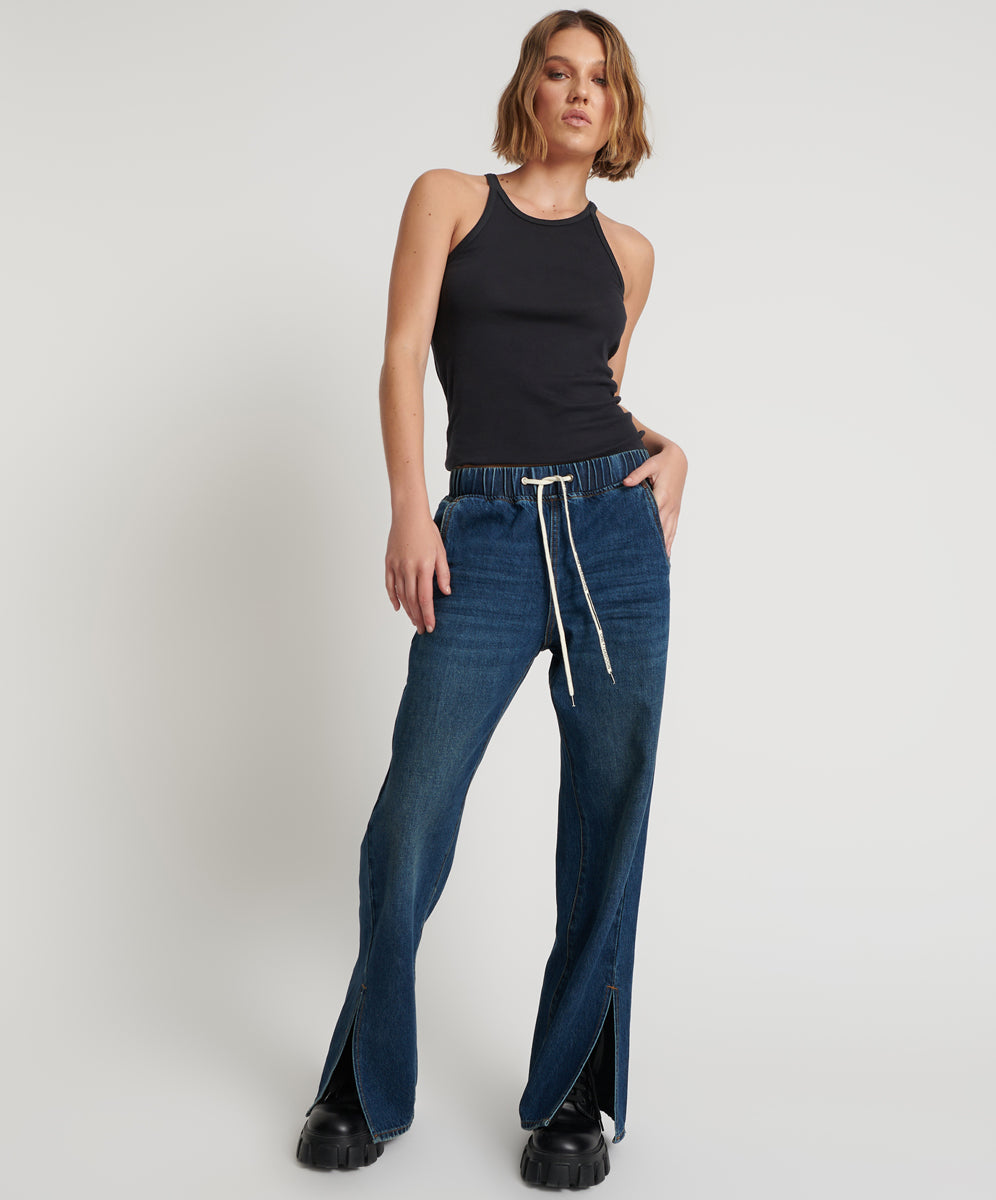 Roadhouse Wide Leg Drawstring Denim Jeans | Royal Blue