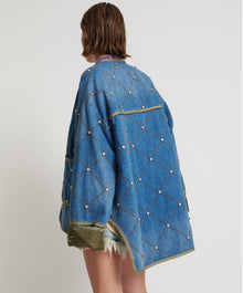 Quilted Crystal Studded Denim Jacket | Bay Blue