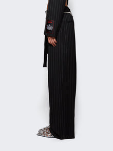 Women | Jean Paul Gaultier | Pinstripe Wool Belted Suit Pants | Black