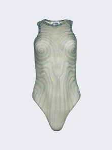 Women | Jean Paul Gaultier | Spiral Bodysuit Ecru And Aqua