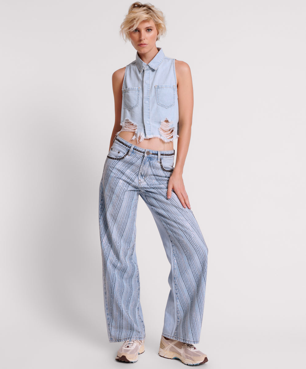 Jackson Mid Waist Wide Leg Denim Jeans | Blue Latte