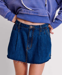 Pleated Micro Denim Mini Skirt | Blue Moon