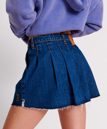 Pleated Micro Denim Mini Skirt | Blue Moon