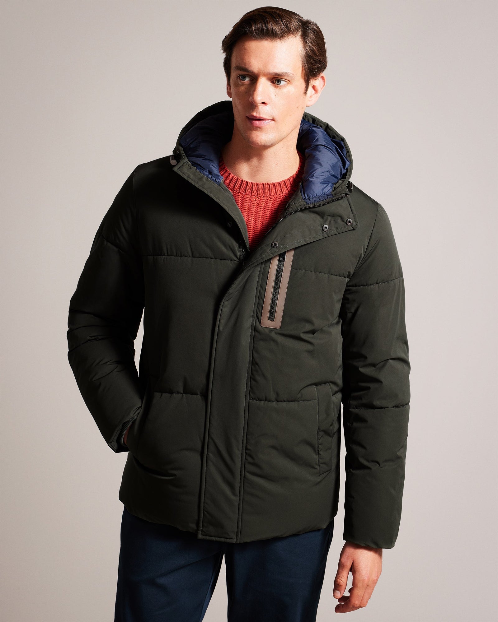 Men | Short Hooded Puffer Jacke | Green Blue