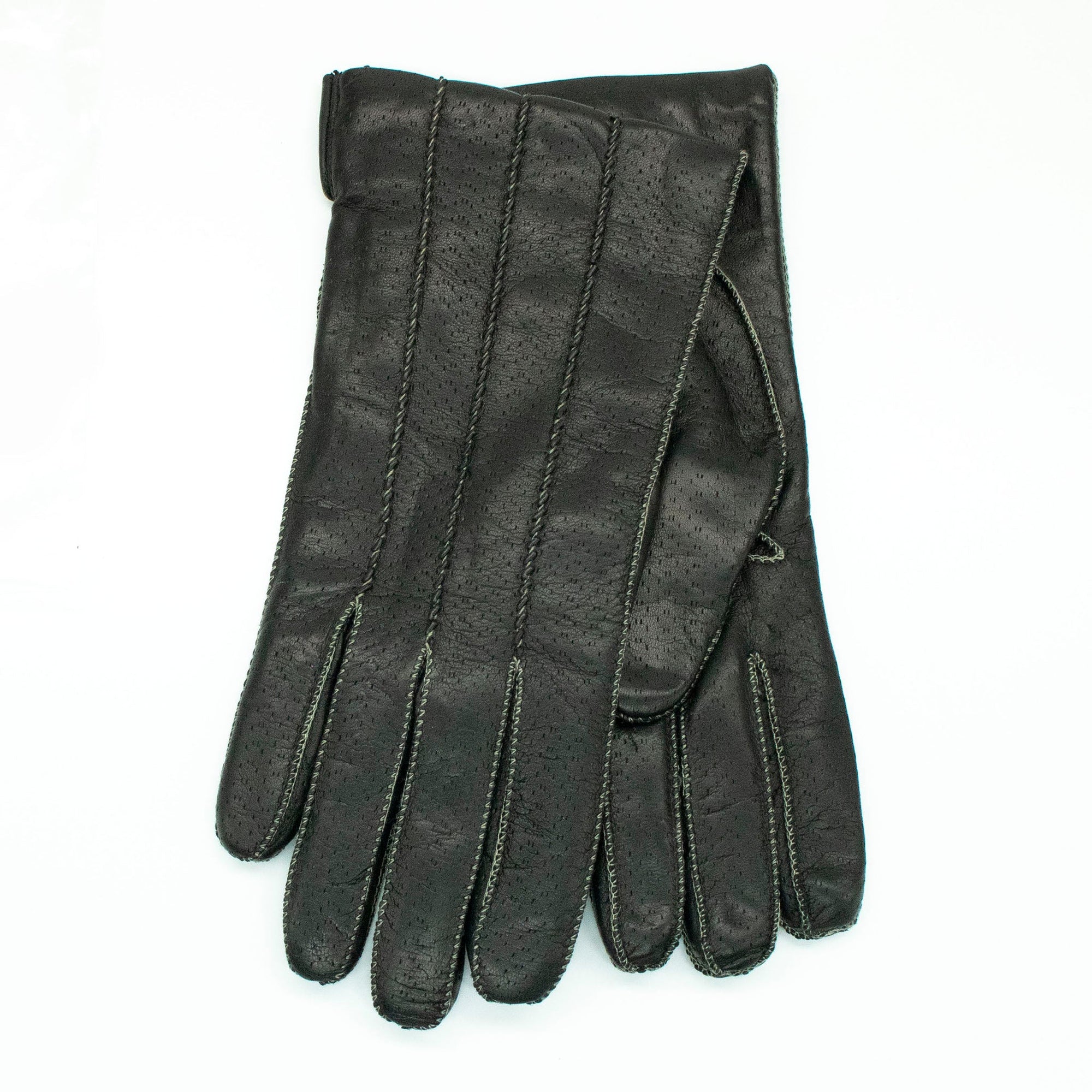 Leather Gloves With Contrast Color Stitches | Black/Sage