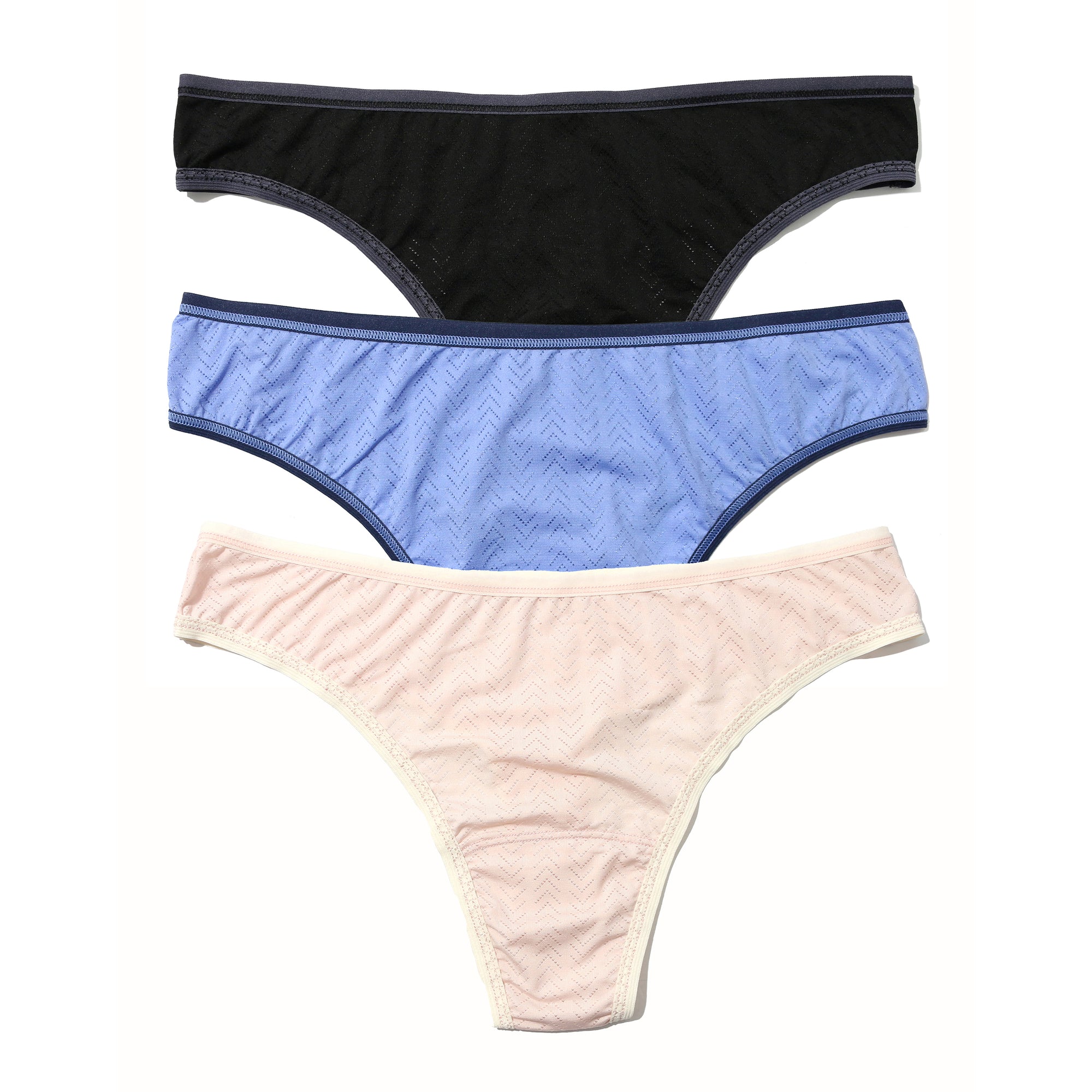 3-Pack Movecalm Natural Rise Thong | Black/Granite, Cool Water/Bicostal, Pearl/Marshmallow