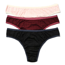 3Pack Movecalm Natural Rise Thong | Pearl x Marshmallow - Dried Cherry x Damson Plum- Black x Granite
