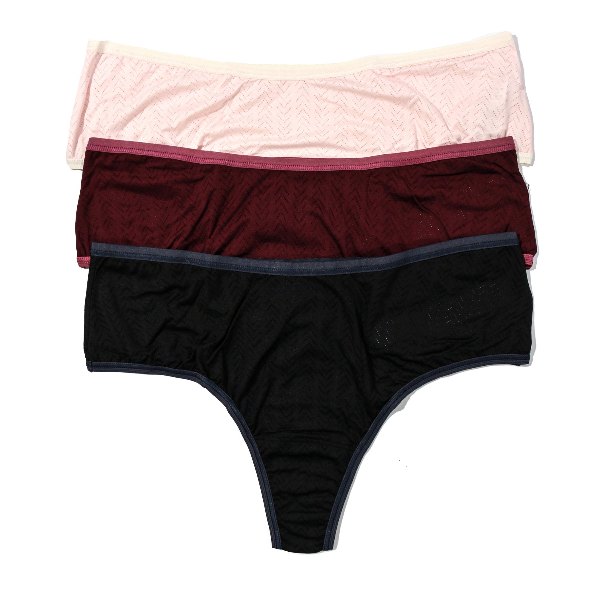 3Pack Movecalm Hi-Rise Thong | Pearl x Marshmallow - Dried Cherry x Damson Plum- Black x Granite