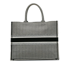 Dior | Pre-Owned Large Canvas Houndstooth Embroidered Book Tote - I | Black