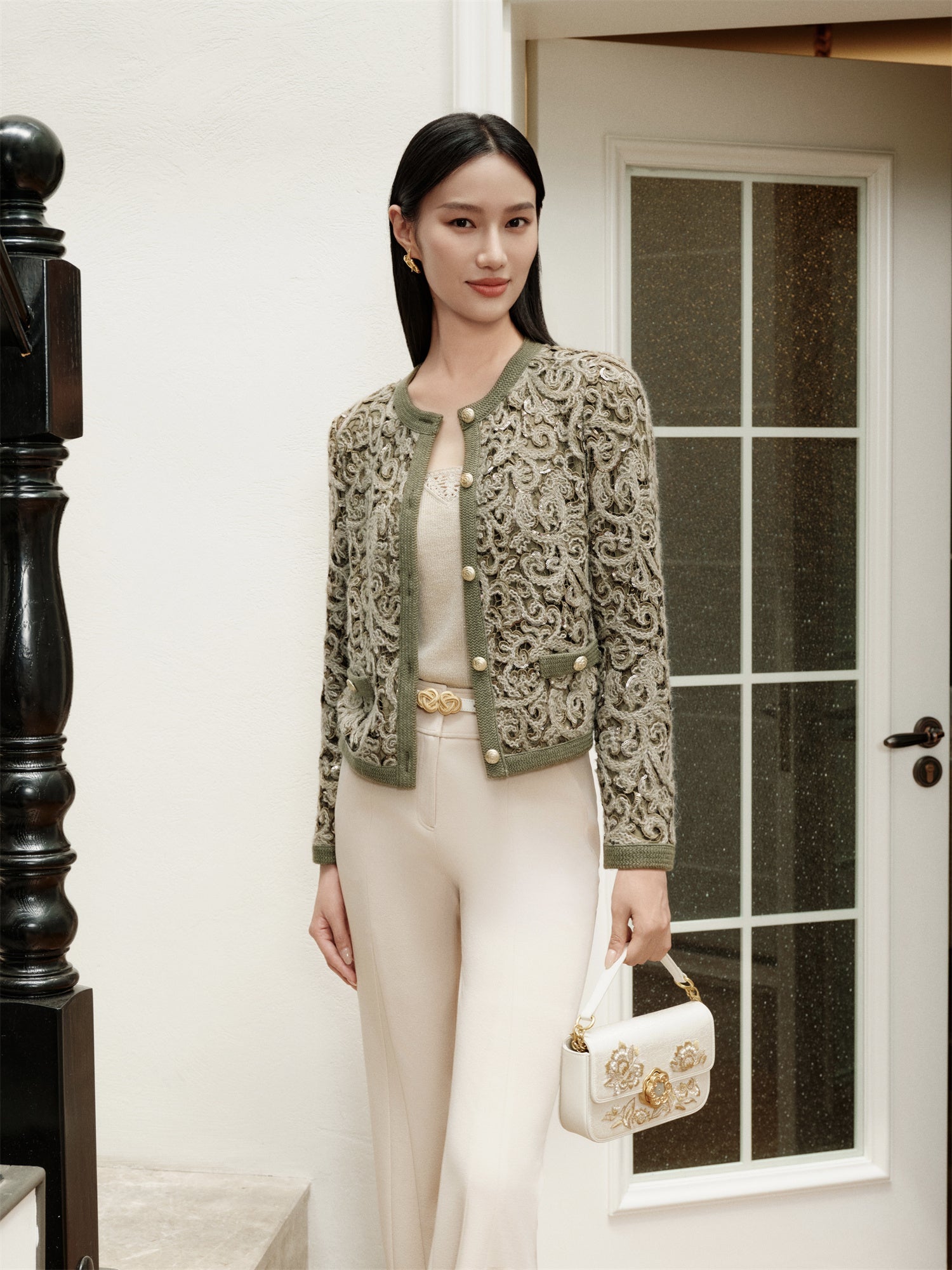 Classic Round Neck Straight-Fit Coat | Green