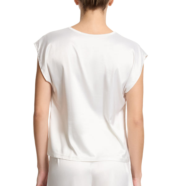 Satin Sleep Cap Sleeve Tee | Light Ivory
