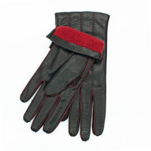 Leather Gloves With Contrast Color Stitches | Black/Red