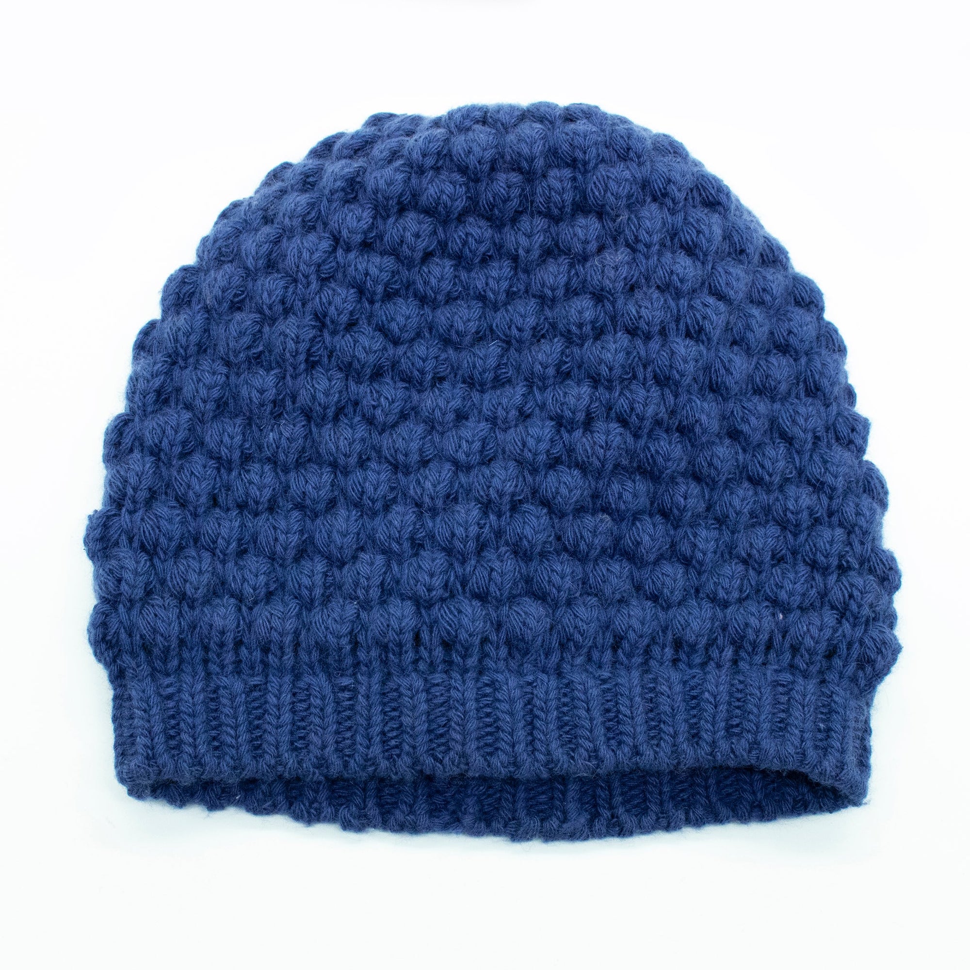 Cashmere Chunky Beanie Hat In Fancy Stitch | Twilight Blue