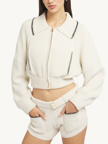 Voyager Knitted Bomber Jacket | Ivory