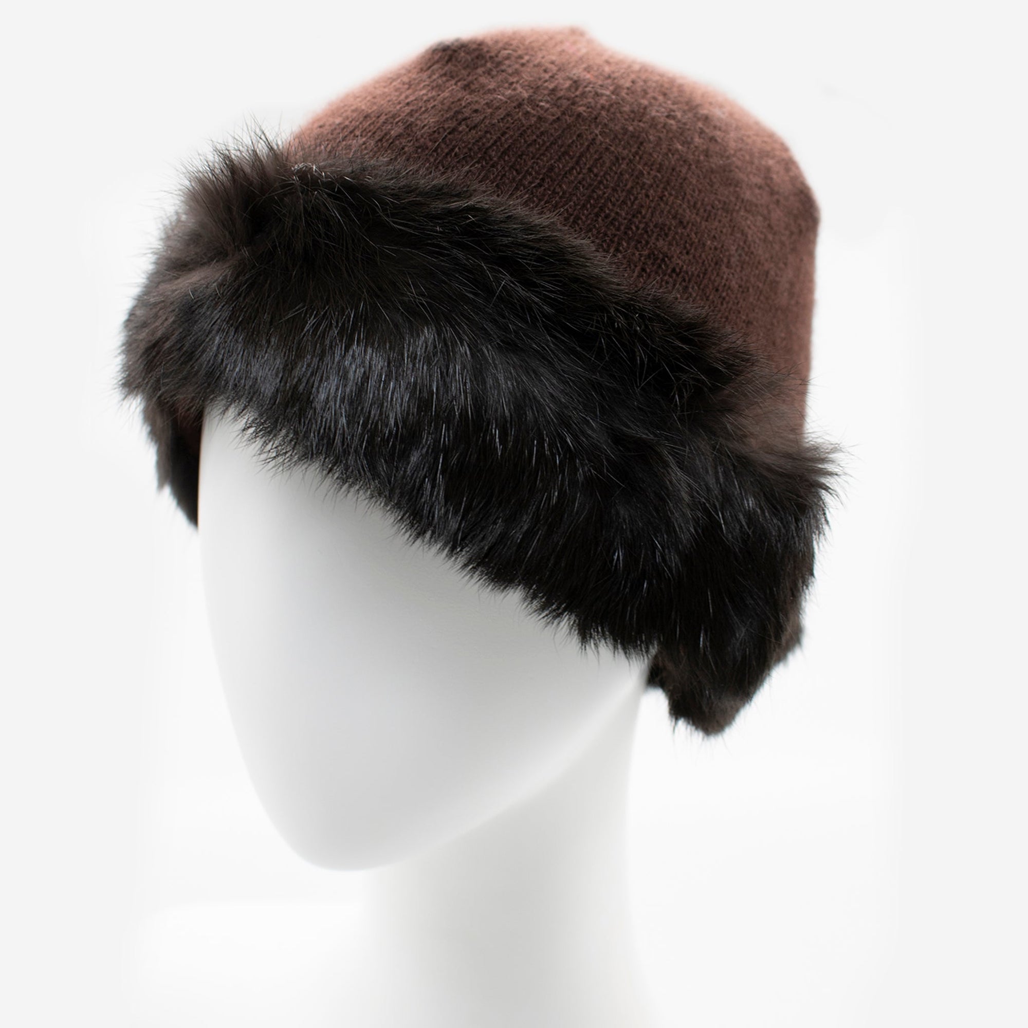 Cashmere Hat With Rabbit Fur Cuff | Brown