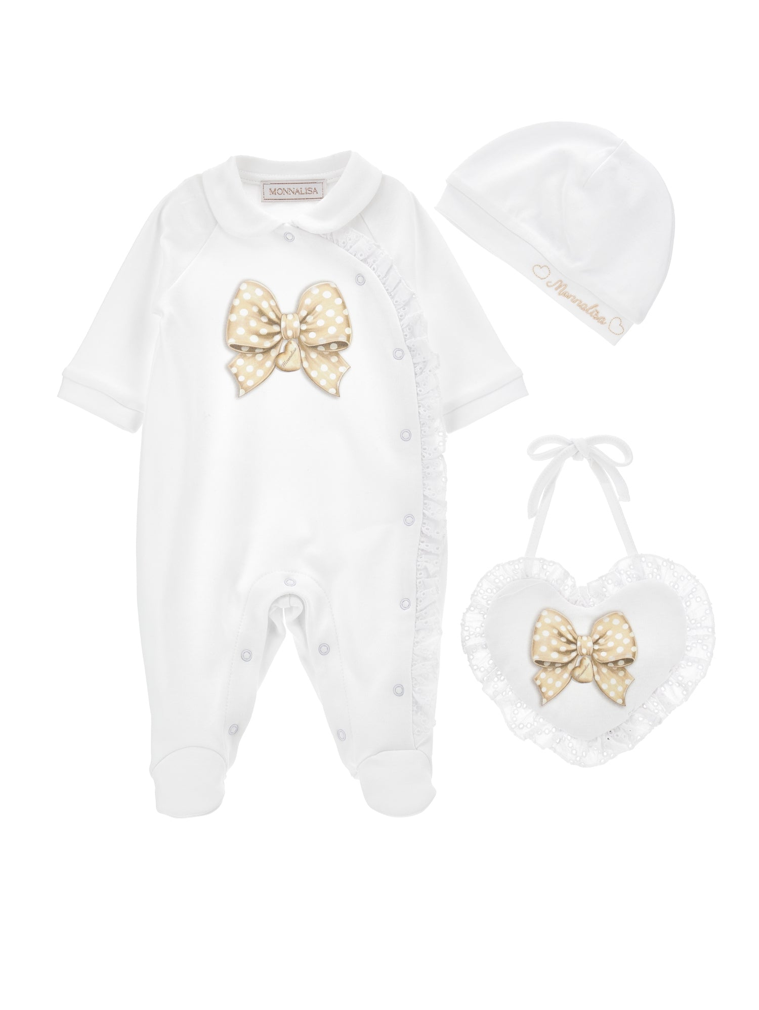 Girls | 3-Piece Set With Bows And Sangallo | White
