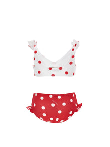 Girls | Two-Piece Polka Dot Swimsuit | White/Red