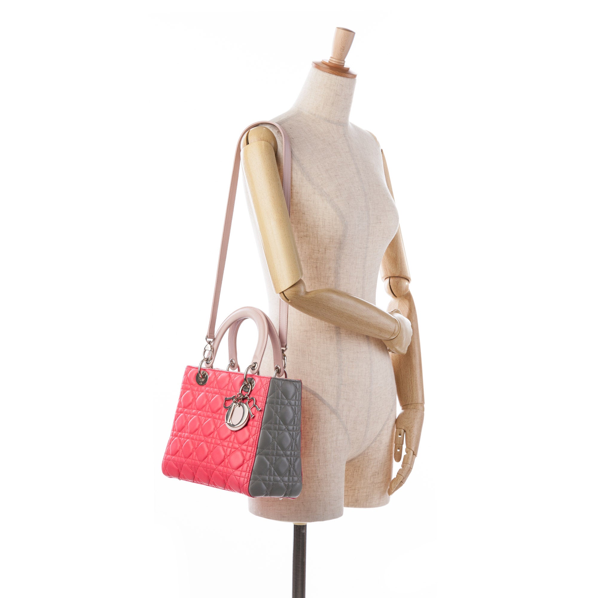 Dior | Pre-Owned Medium Tricolor Lambskin Cannage Lady | PinkPink/Light Pink