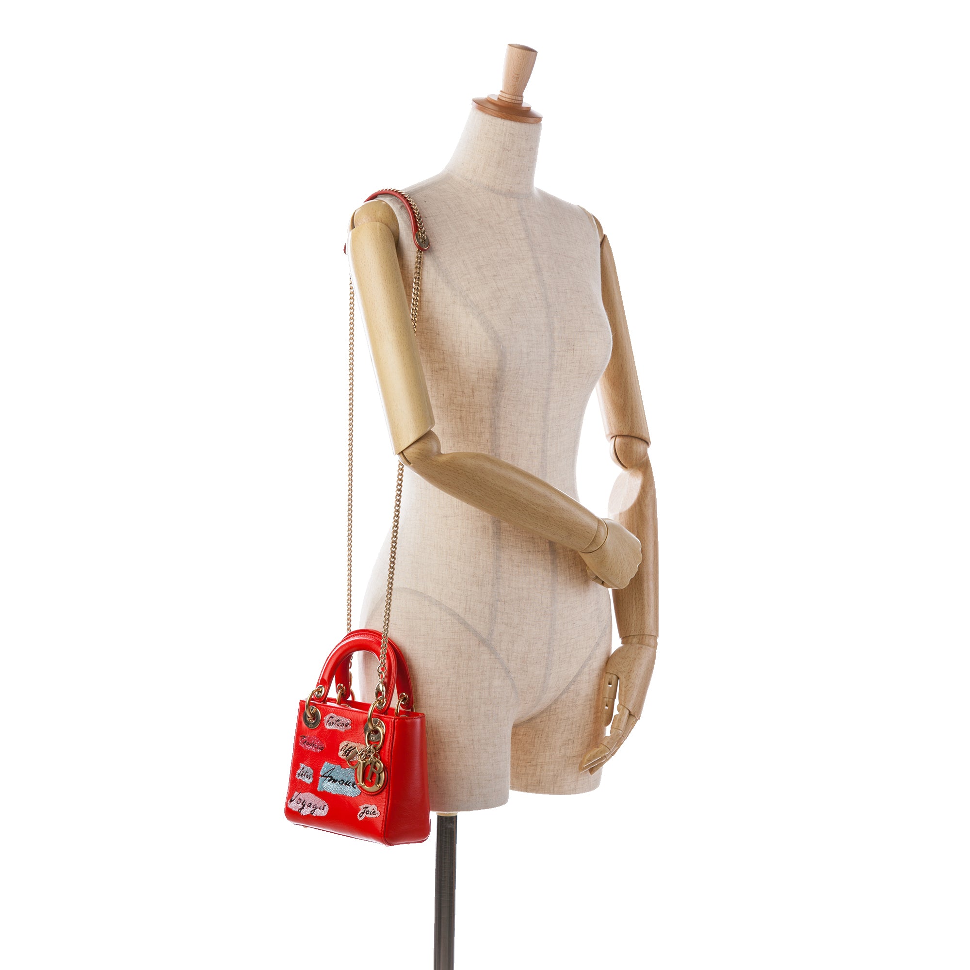 Dior | Pre-Owned Mini Calfskin Sequin Embellished Lady - II | Red