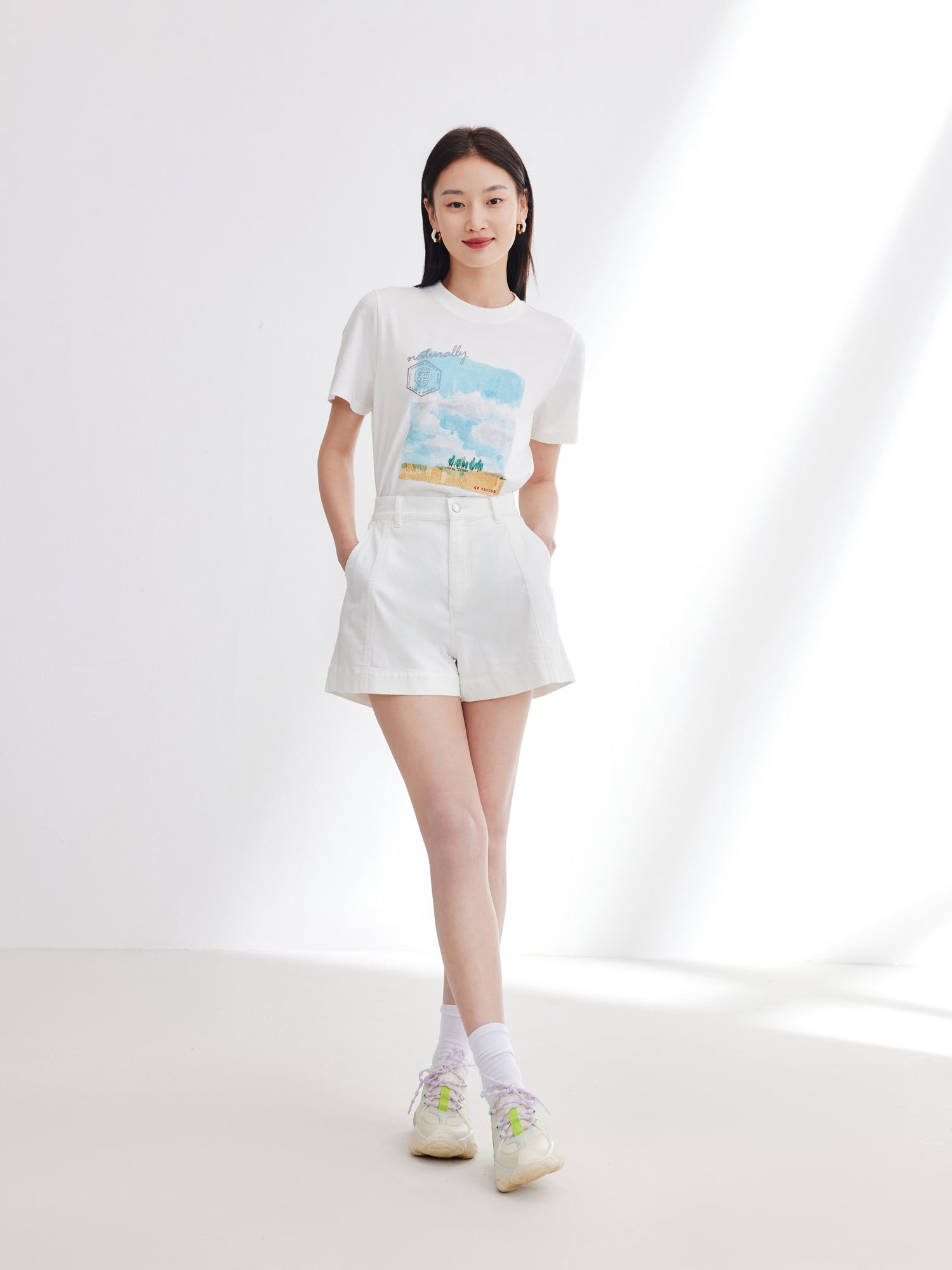 Tencel Cotton Denim Shorts | White