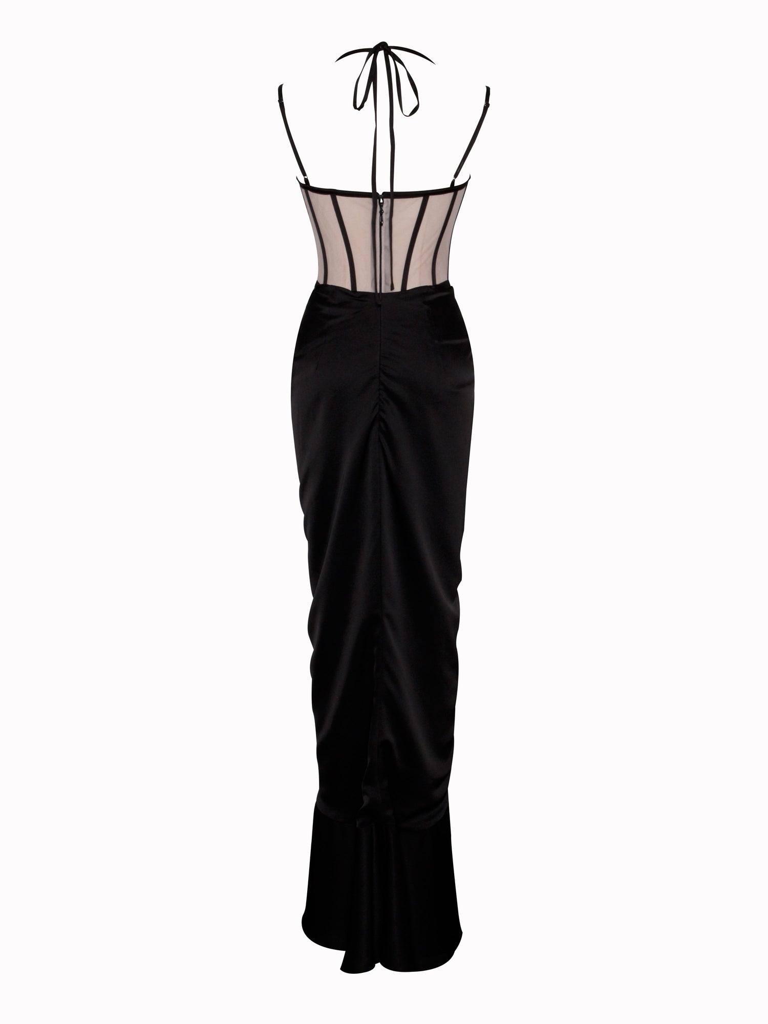 Rafaela Satin Corset Sequin Wing Cup Dress | Black