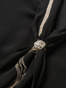 Silk Necktie-Style Scarf Shirt | Black