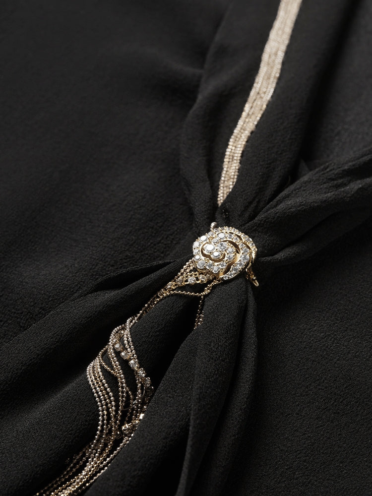 Silk Necktie-Style Scarf Shirt | Black