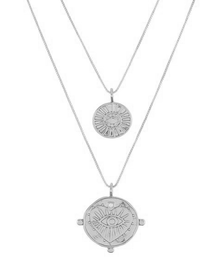 Evil Eye Double Coin Necklace - Silver | Plated Silver