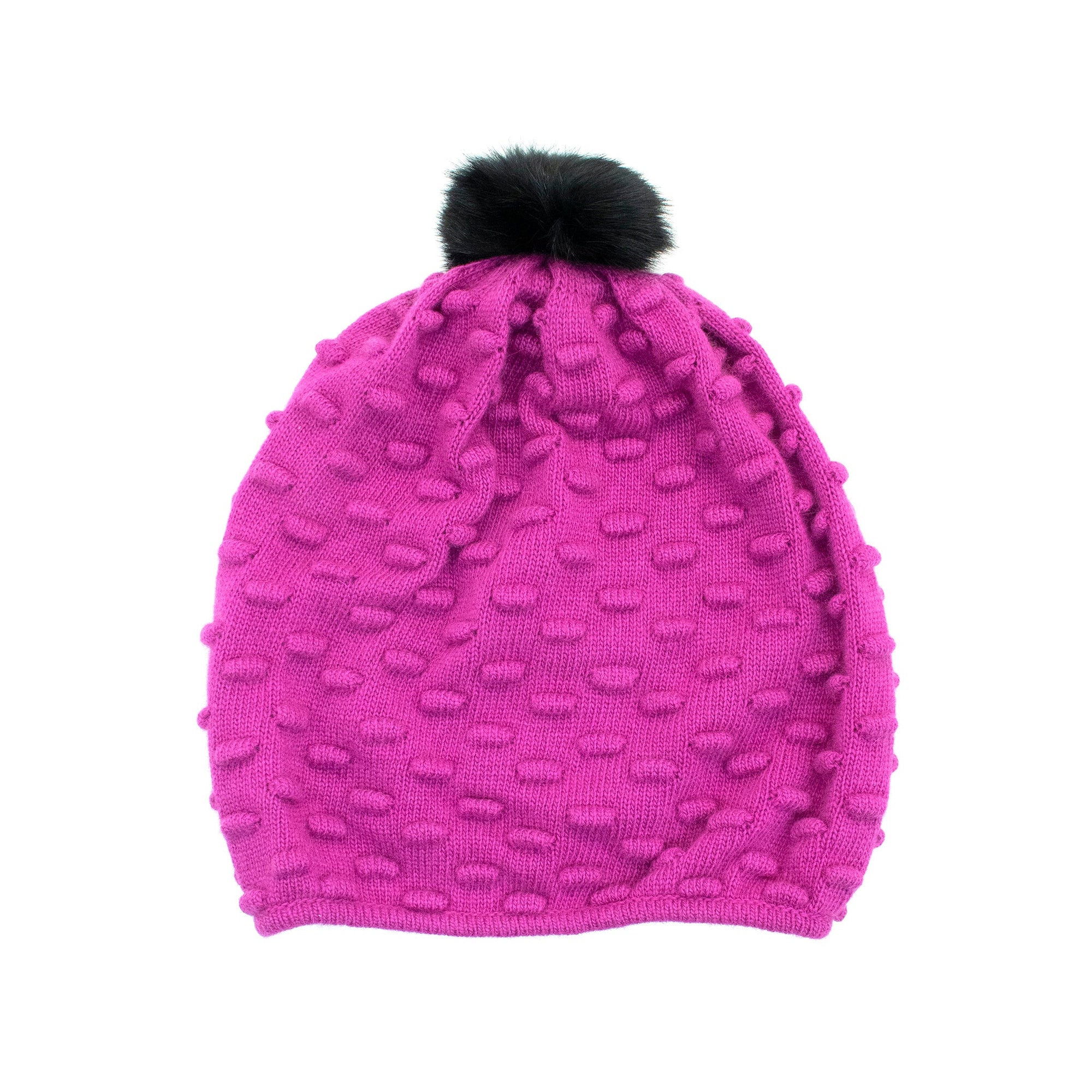 Hat In Popcorn Stitch And Fur Pom | Very Berry