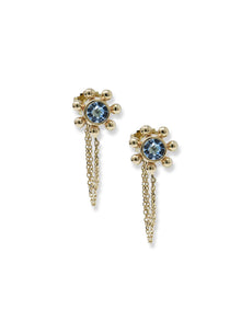 Dew Drop Marine Chain Earrings | Swiss Blue Topaz | 14K Yellow Gold