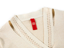 Wool Fit Long-Sleeves V-Neck Sweater Top | Beige