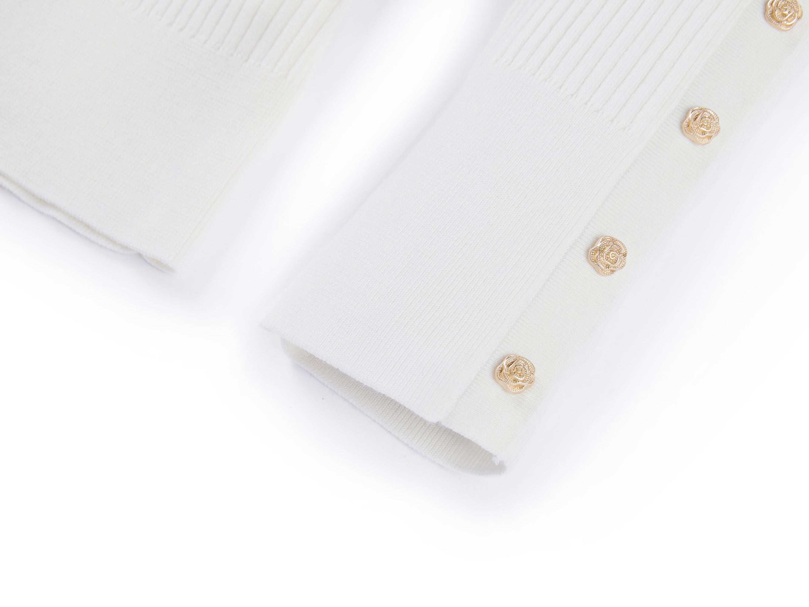 Button V-Neck Ribbed Knit Top | White