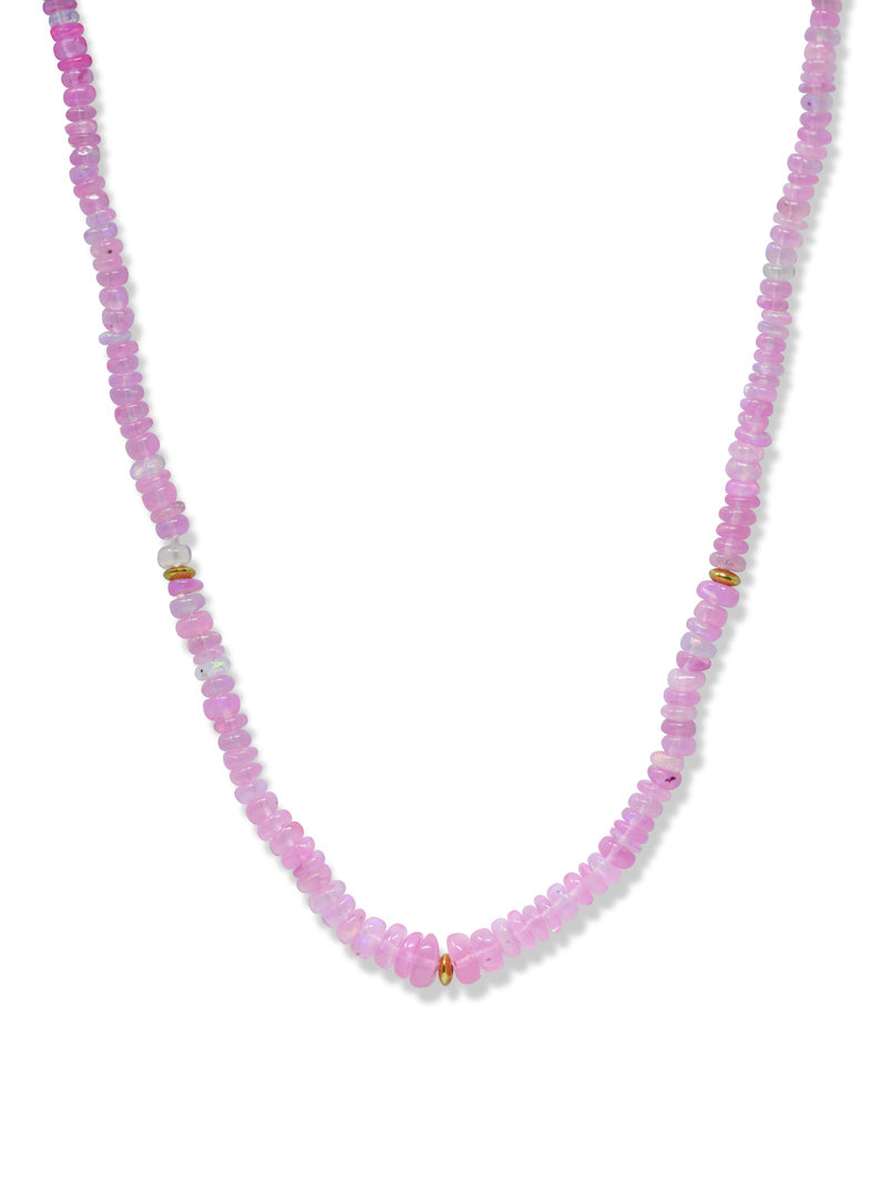 Boheme Smooth Pink Ethiopian Opal Rondelle Necklace | Pink Ethiopian Opal | 14K Yellow Gold