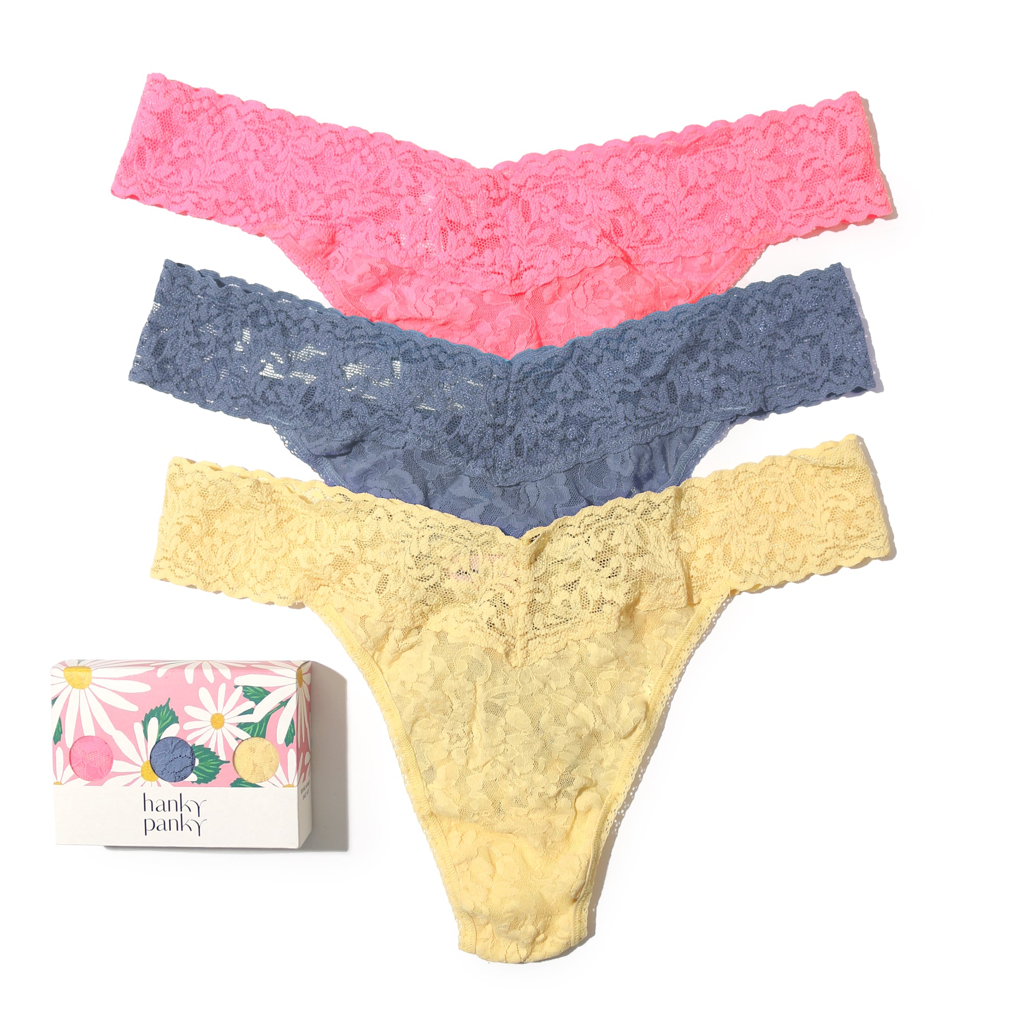 3-Pack Signature Lace Original Rise Thongs | Peach Fizz/Chambray/Buttercup