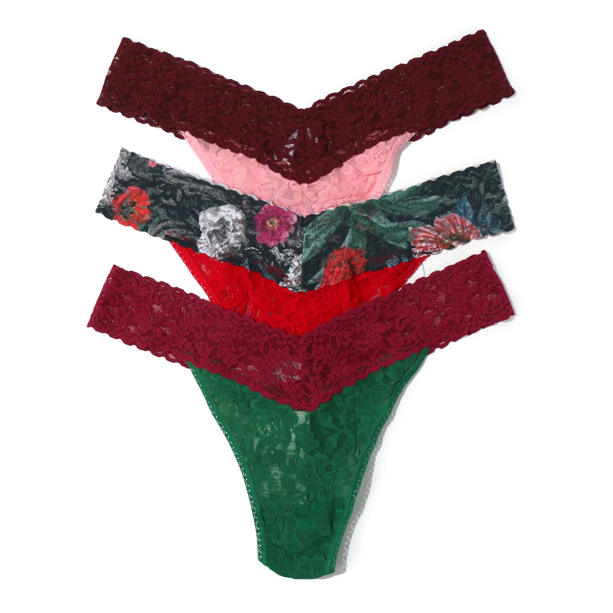 3-Pack Signature Lace Original Rise Thong | Pnca/Redn/Hldp