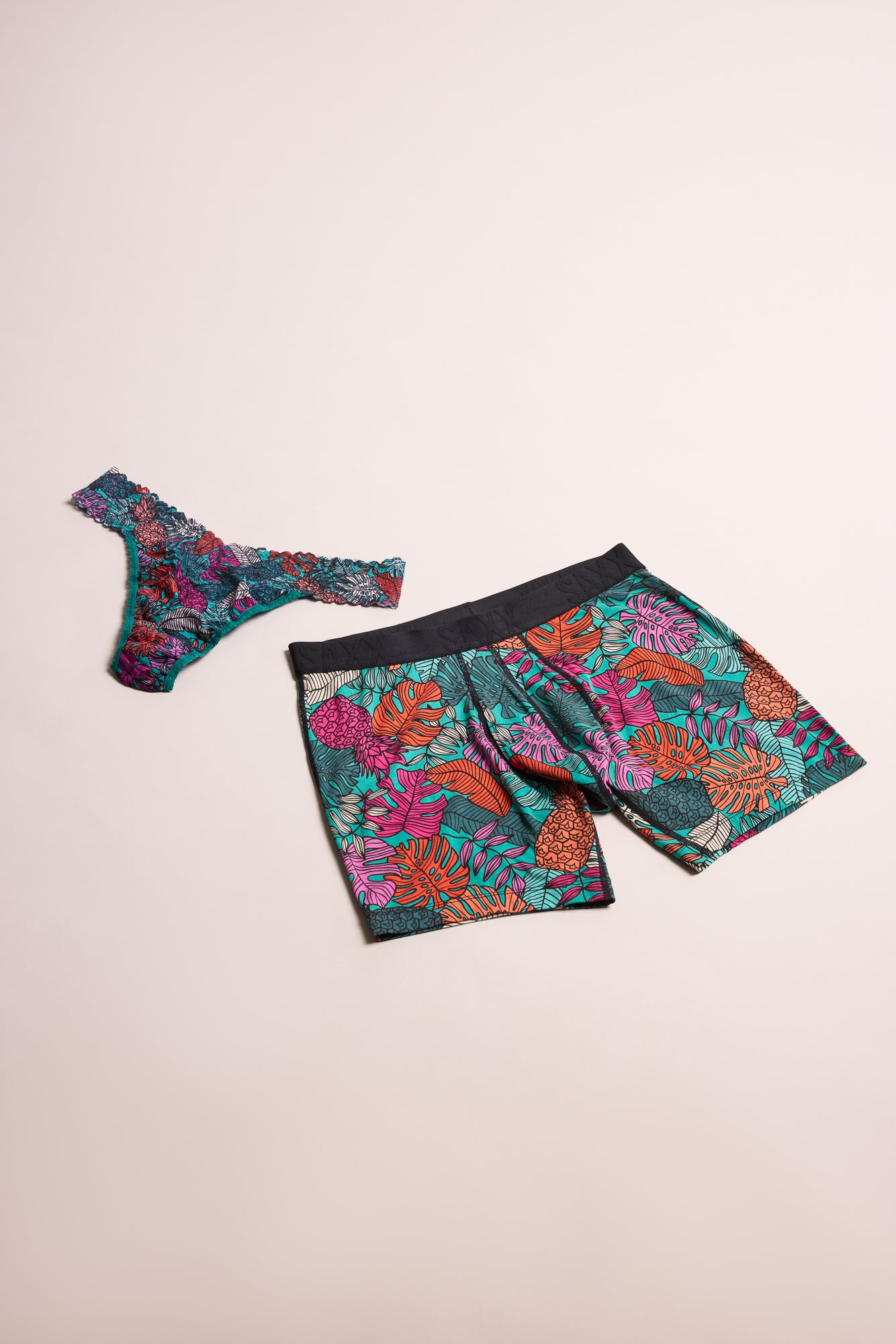 Signature Lace Original Rise Thong & Saxx Boxer Brief | Fruity Palm - Aqua